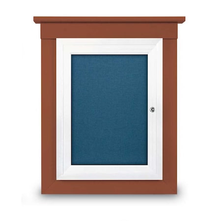 United Visual Products 42"x32" 2-Door Enclosed Letterboard, Header, Blue Vinyl/Cherry UV26235HD-CHERRY-BARBLU